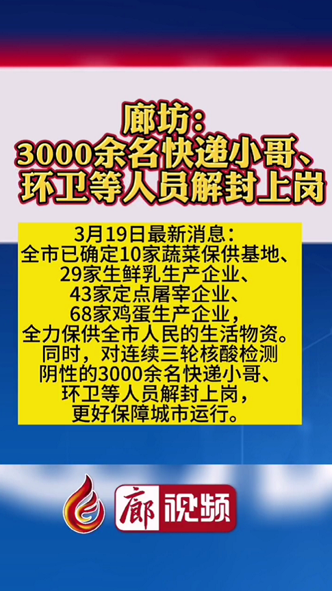  廊視頻 | 廊坊：3000余名快遞小哥、環(huán)衛(wèi)等人員解封上崗